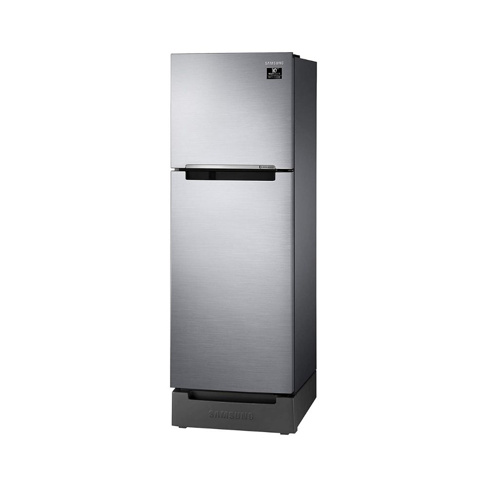 Samsung 253 L 2 Star Inverter Frost-Free Double Door Refrigerator (RT28T3122S9/HL, Refined Inox(Matt Doi Metal), Base Stand with Drawer))