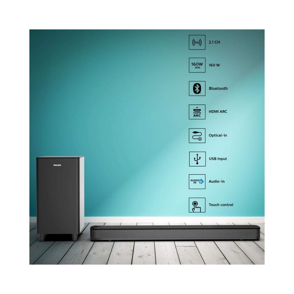 Philips HTL8162/94 with HDMI Arc 160 W Bluetooth Soundbar (Black, 2.1 Channel)