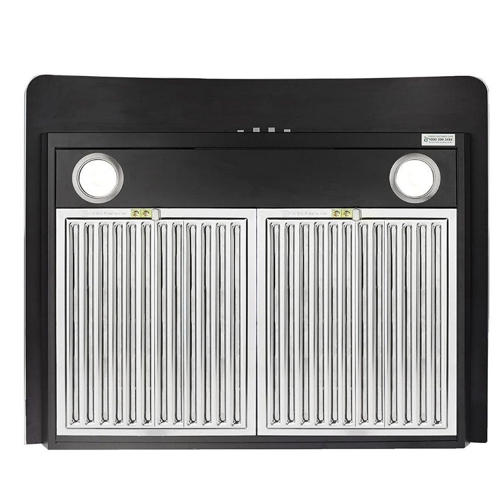 Faber 60cm 3 Way Silent Suction Chimney, 1095 m3/hr (HOOD FEEL 3D T2S2 BK LTW 60, 2 Baffle Filters, Black)