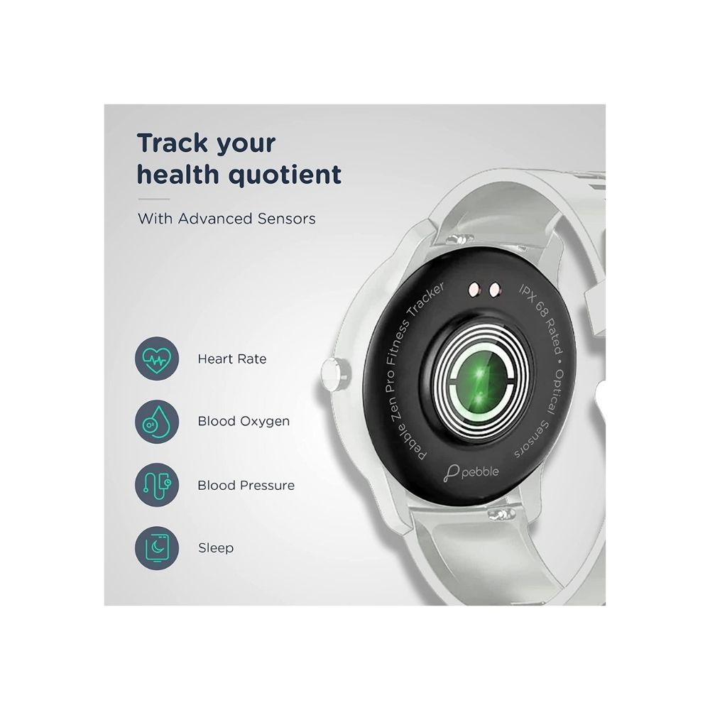 Pebble Zen Pro Smart Watch with Oximeter Function for SpO2 Grey