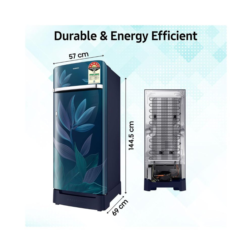 Samsung 215 L 5 Star Digital Inverter Direct-Cool Single Door Refrigerator RR23D2H359UHL Paradise Bloom Blue Base Stand Drawer