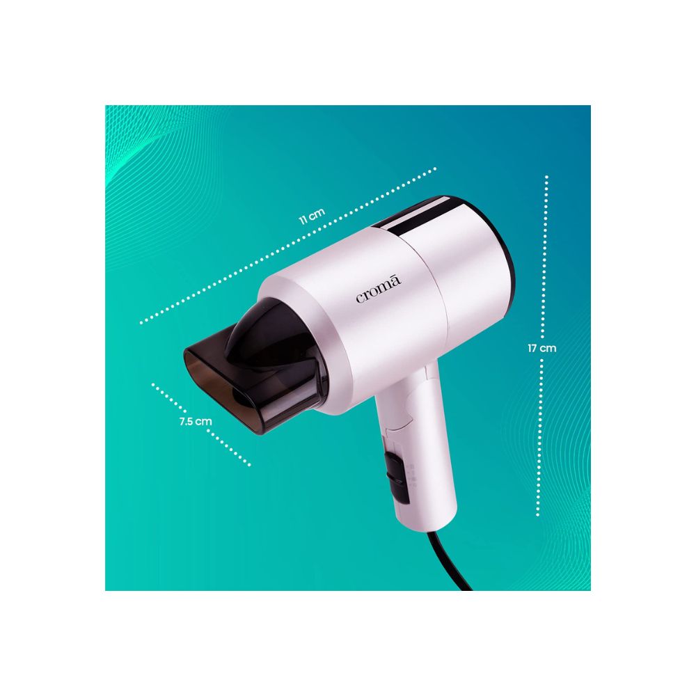 Croma 1100W Foldable Hair Dryer, 3 Heat Settings (Hot/Cool/Warm) with Cool Shot button (CRAH4055, Pink)