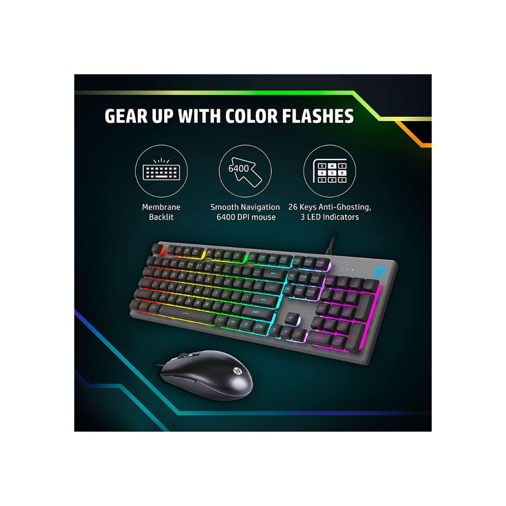 HP KM300F Wired Gaming Keyboard & Mouse Combo, Membrane Backlit,26 Keys Anti-Ghosting, 6400DPI(8AA01AA)