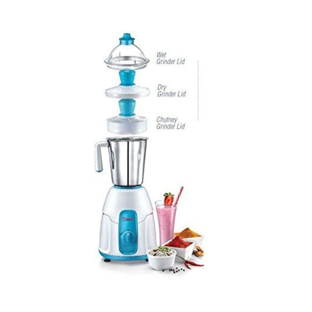 Prestige Racer 550-Watt Mixer Grinder - Racer with 1 Jar and 3 Lids (White/Blue)
