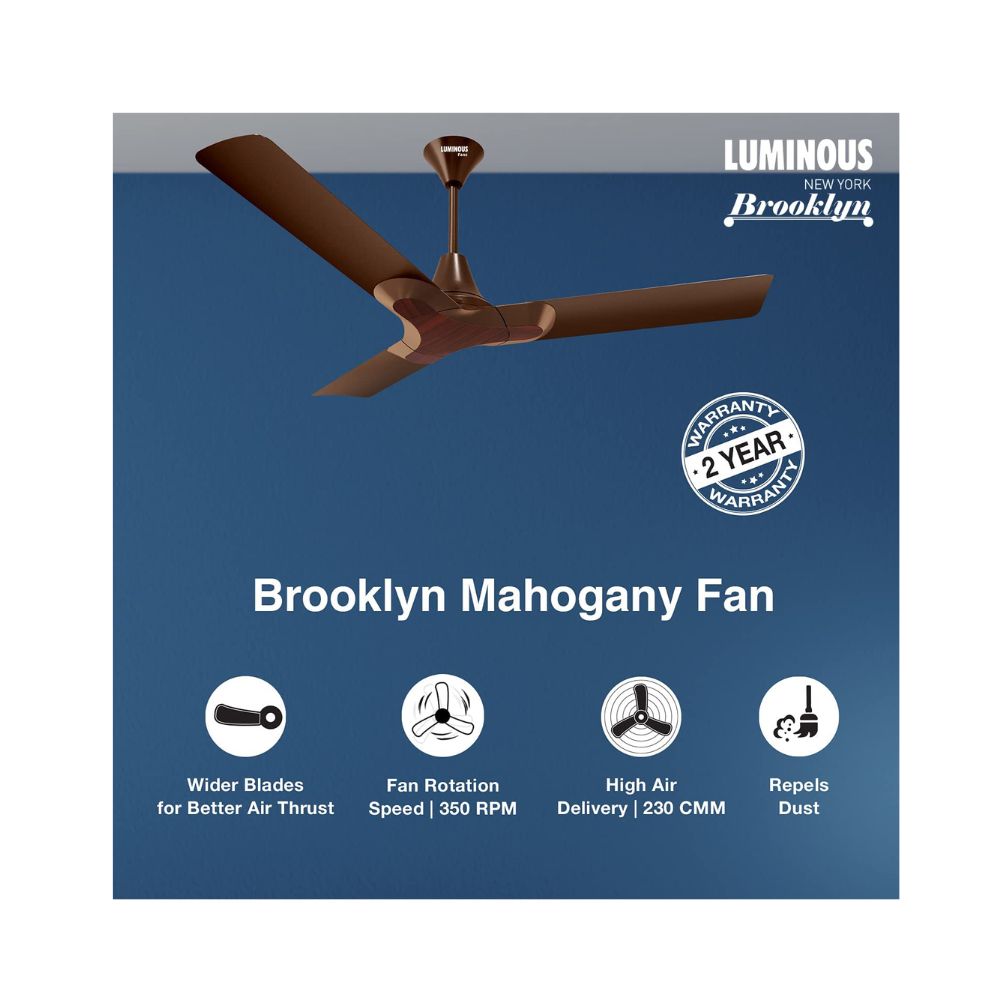 Luminous New York Brooklyn 1200mm 75 Watts Ceiling Fan (Brown, Mahogany)