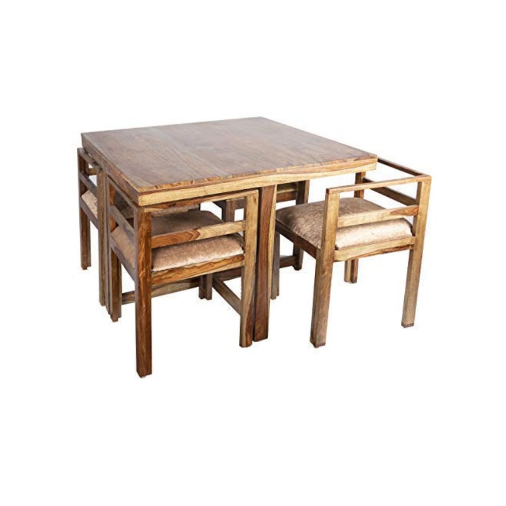 Aaram By Zebrs  Furniture Solid Sheesham Wooden 4 Seater Coffee Table Set/Center Table with 4 Stools for Home & Hotel Living Room(Natural Finish)