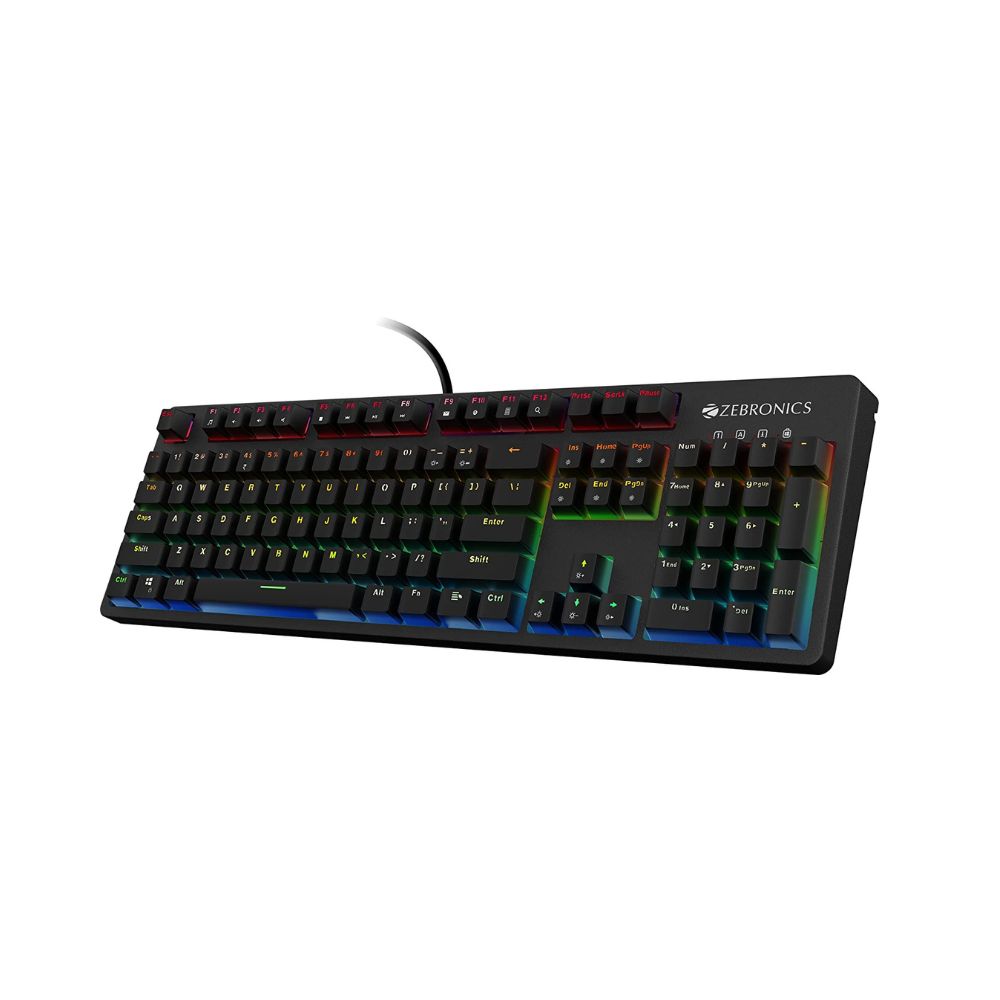 Zebronics zeb-max plus v2 premium mechanical keyboard with 104 tactile switch keys, 2 step stand, (zeb-max plus v2)
