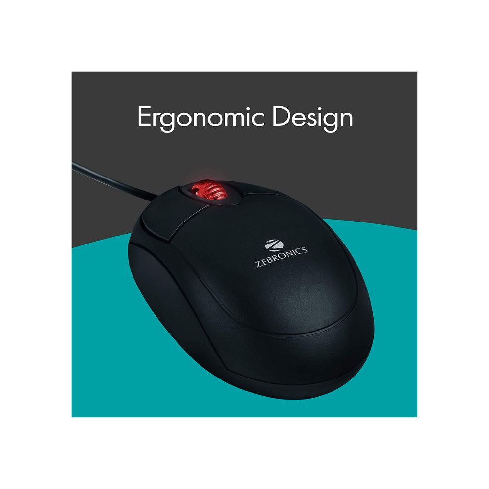 Zebronics Zeb-Rise Wired USB Optical Mouse with 3 Buttons (Black)