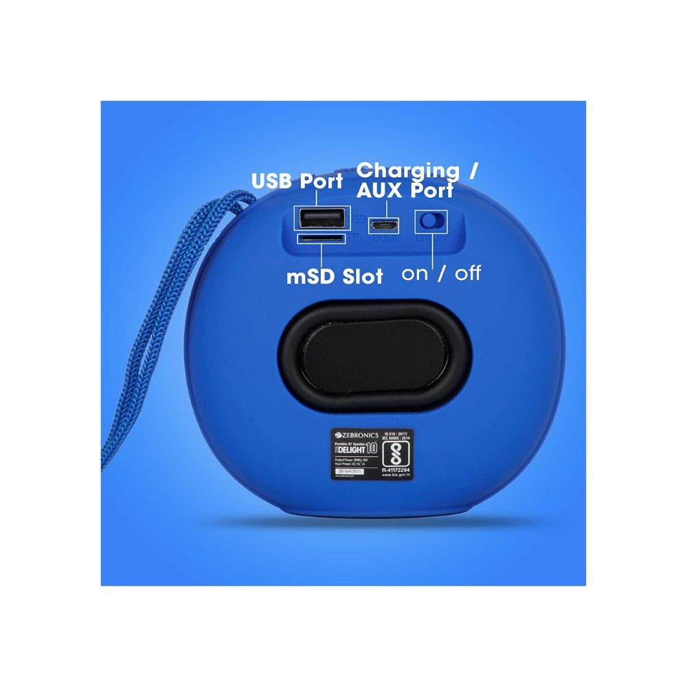 Zebronics Zeb-Delight 10 Wireless Bluetooth v5.0 Portable Speaker (Blue)