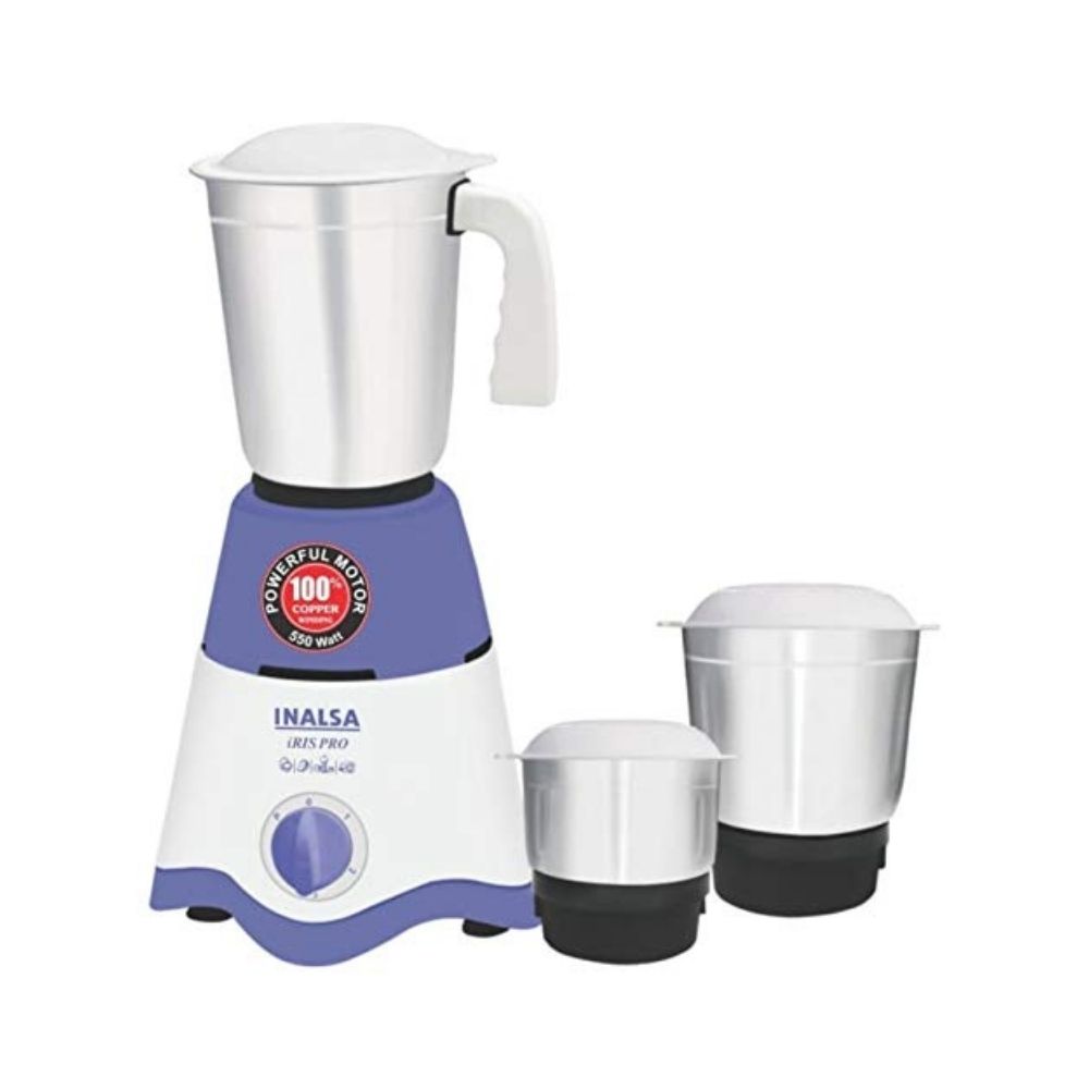 Inalsa Iris Iris Mixer Grinder Juicer 550 Mixer Grinder (3 Jars, White, Blue)