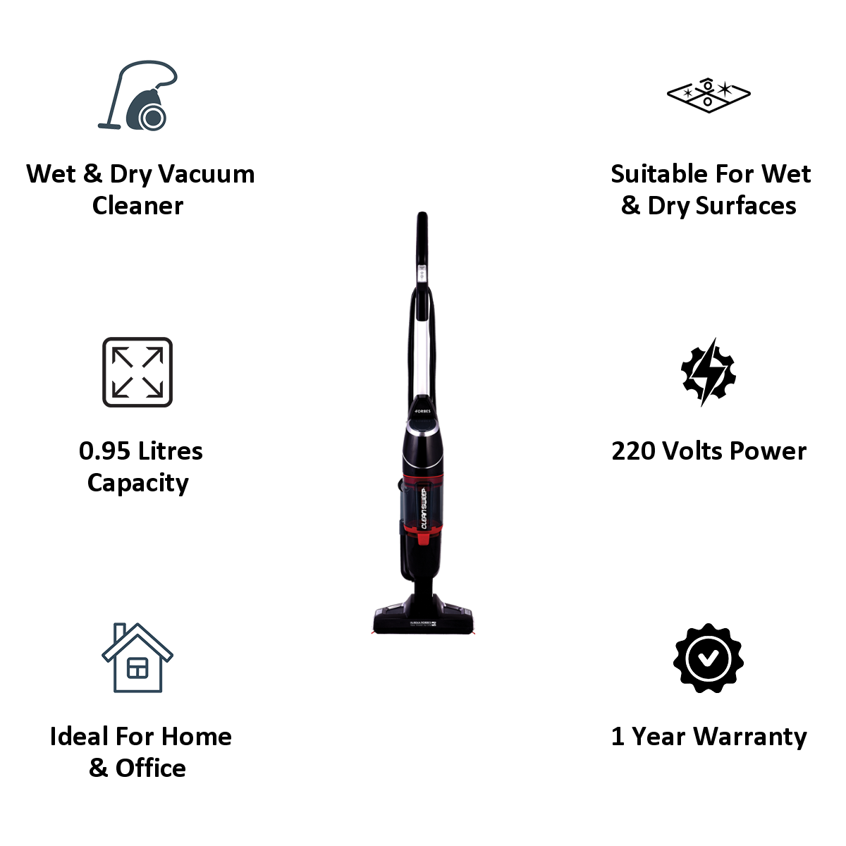 Eureka Forbes Clean Sweep 0.5 Litres Wet & Dry Vacuum Cleaner (GFCDCLNSWP0000, Red/Black)