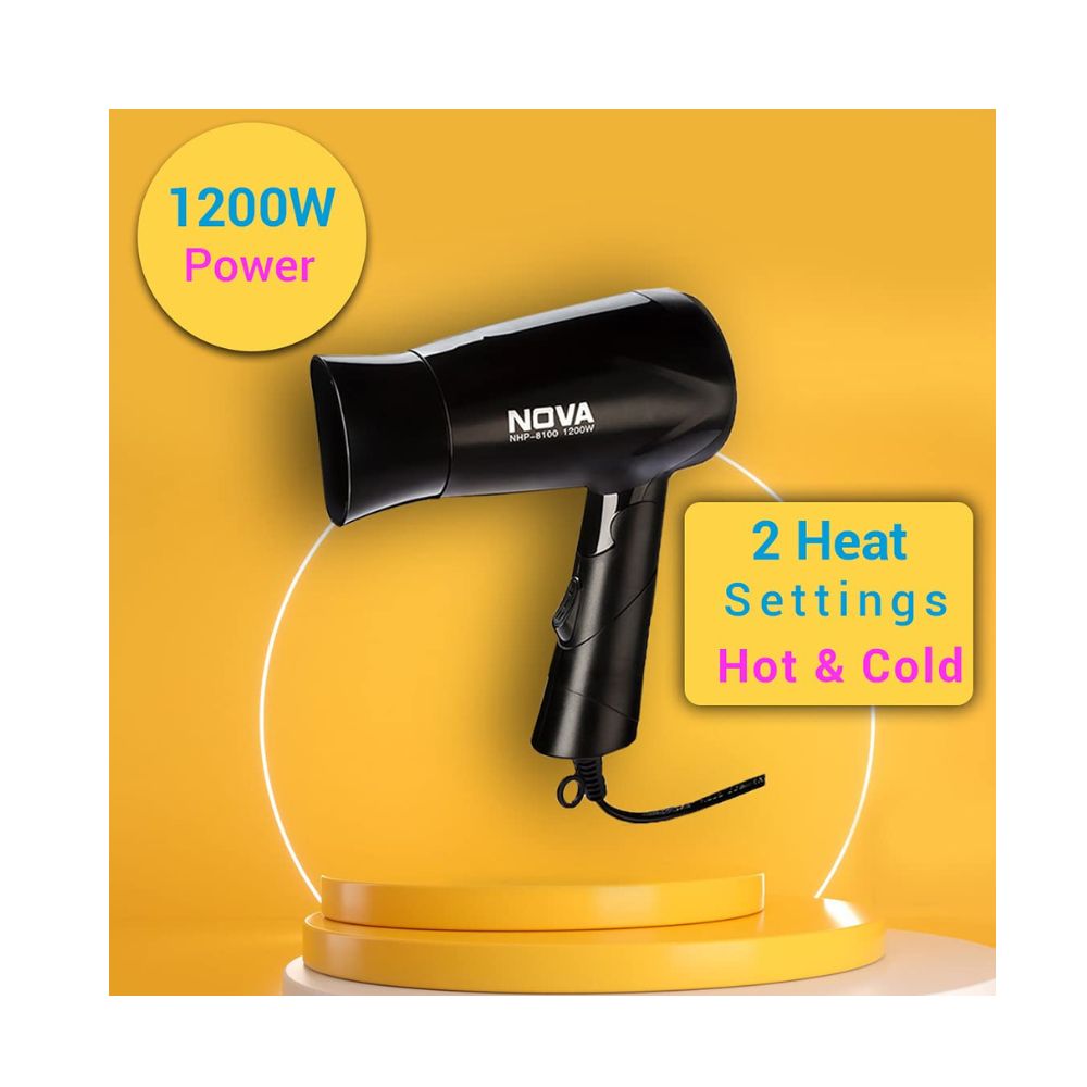 Nova NHP 8100 Silky Shine 1200 Watts Hot and Cold Foldable Hair Dryer- Black