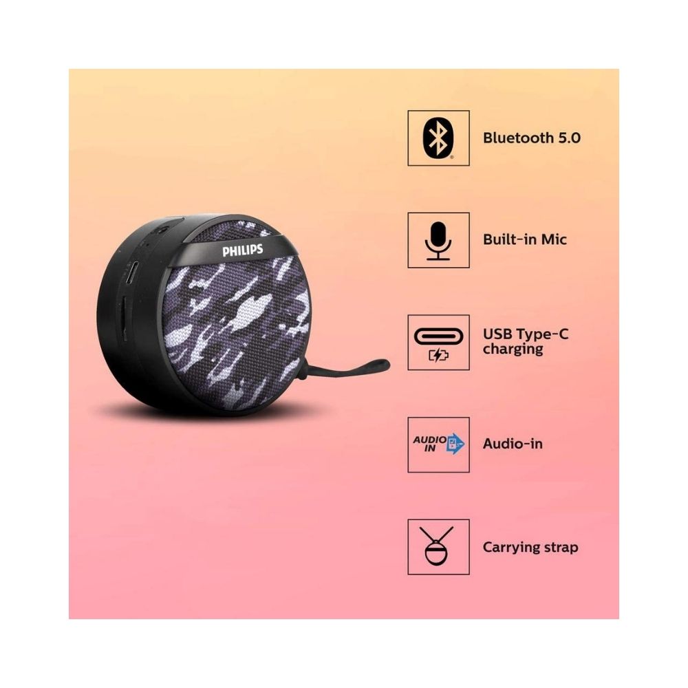 Philips BT2003GY/94 3 W Bluetooth Speaker  (Grey, Black, Mono Channel)