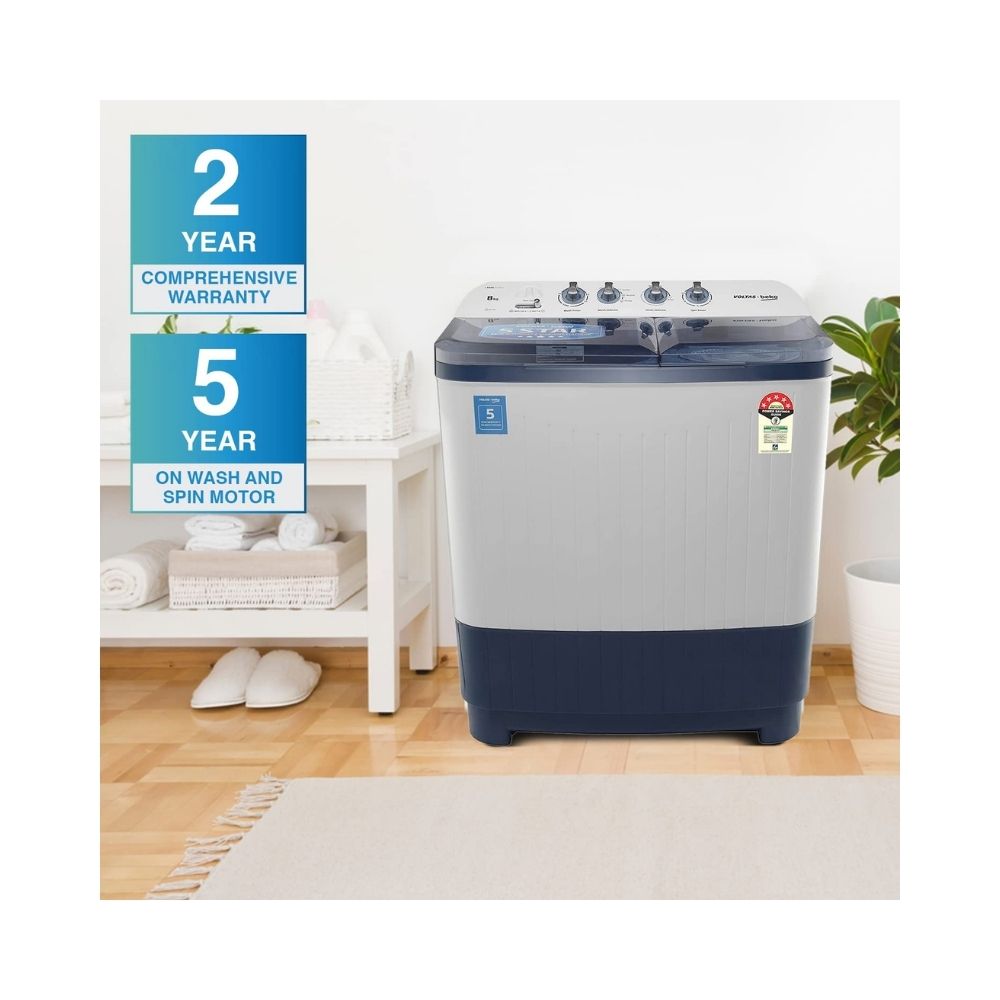 Voltas Beko 8.5 kg Semi-Automatic Top Loading Washing Machine, 2 Casette Filter (WTT85DBLT, Sky Blue)
