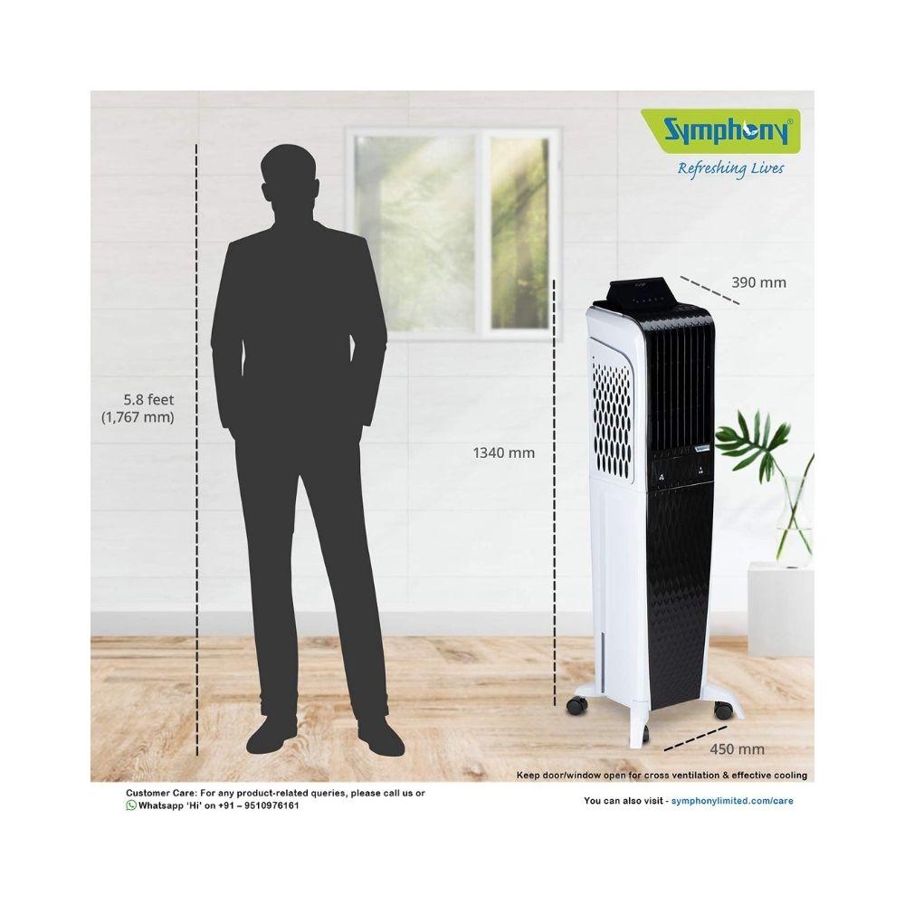 Symphony Diet 3D - 55i+ Tower Air Cooler - 55-litres, White & Black