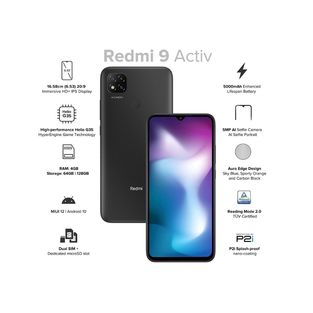 Redmi 9 Activ (Carbon Black, 6GB RAM, 128GB Storage)