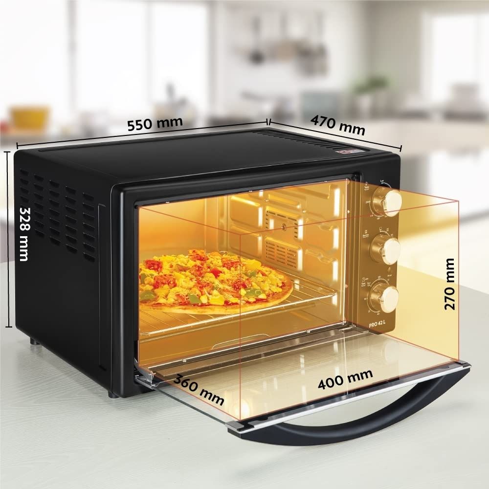 Borosil Pro 42 L Oven Toaster  Griller Motorised Rotisserie  Convection Heating 6 Heating Modes Black