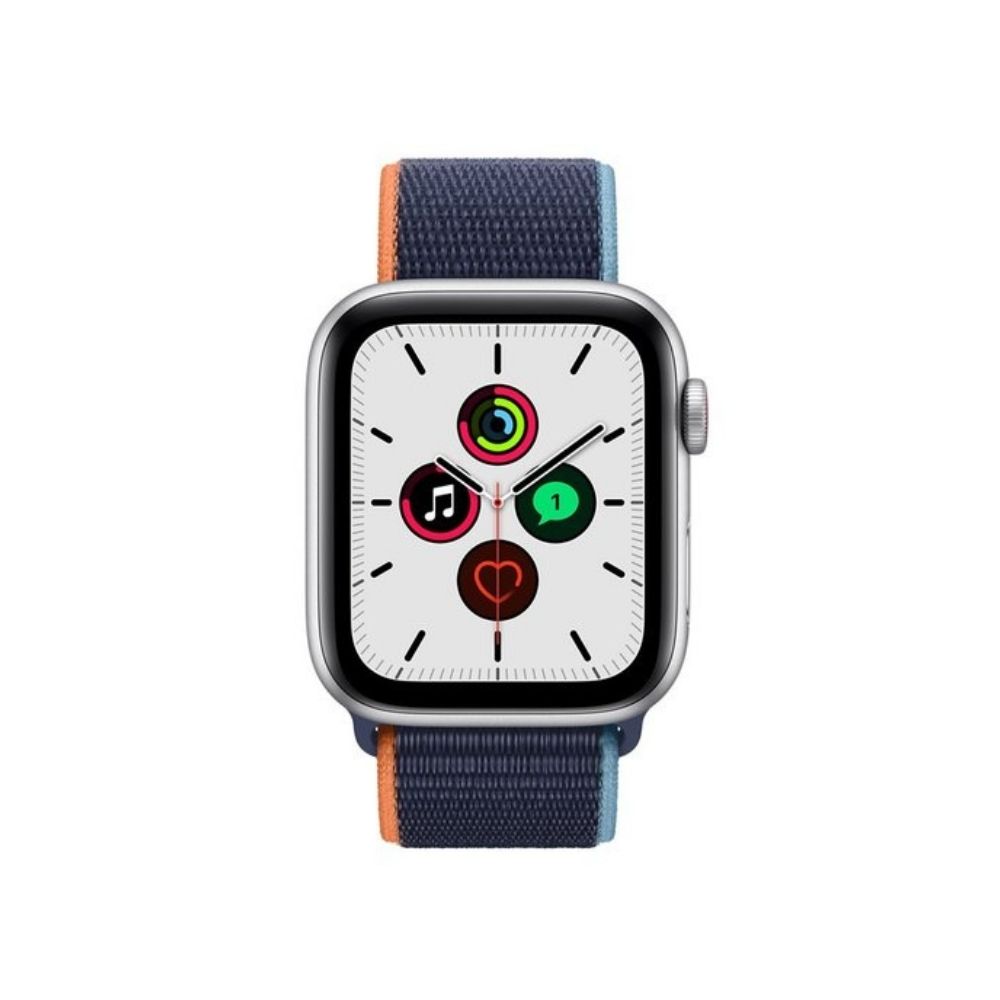 Apple Watch SE GPS + Cellular MYEW2HN/A 44 mm Silver Aluminium Case with Deep Navy Sport Loop  (Blue Strap, Regular)