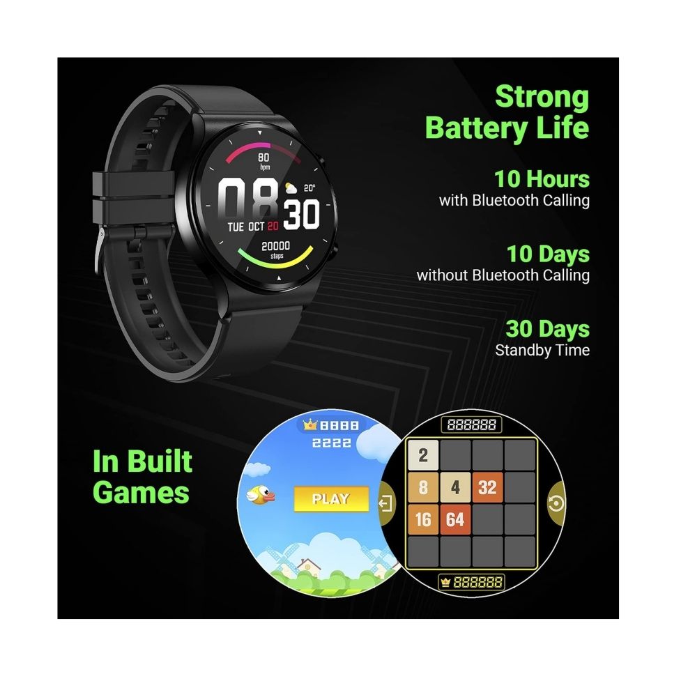 Fire-Boltt 360 Pro Bluetooth Calling, Local Music and TWS Pairing, 360*360 PRO Display Smart Watch Black