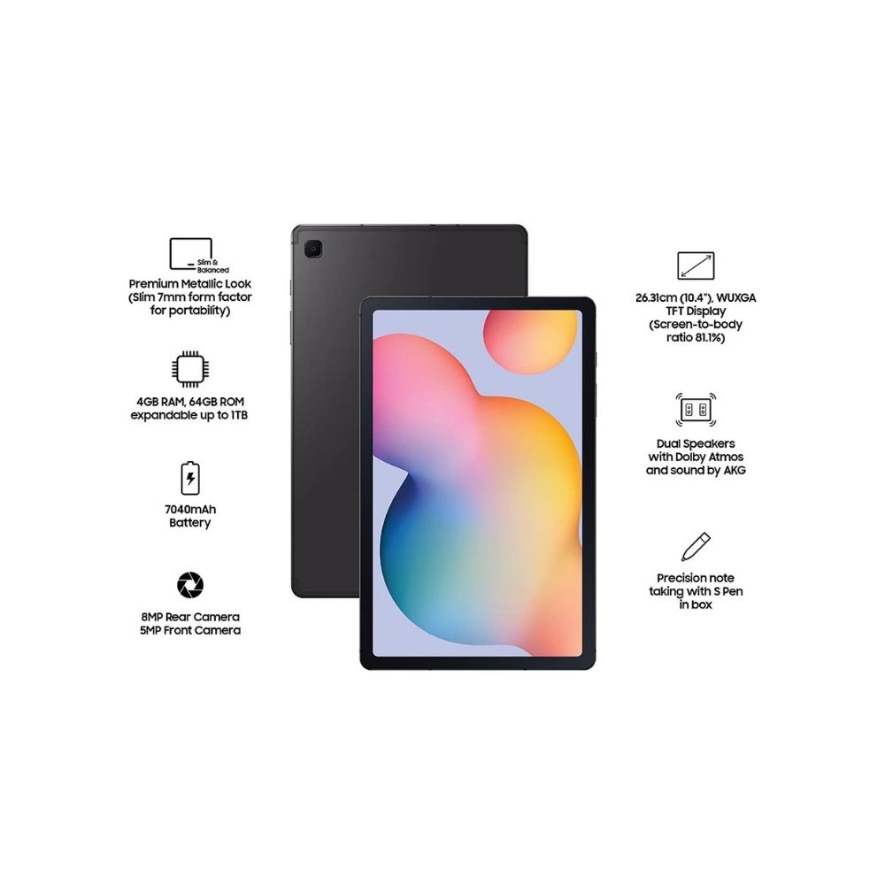 Samsung Galaxy Tab S6 Lite 4 GB RAM 64 GB ROM 10.4 inch with Wi-Fi+4G Tablet (Oxford Grey)