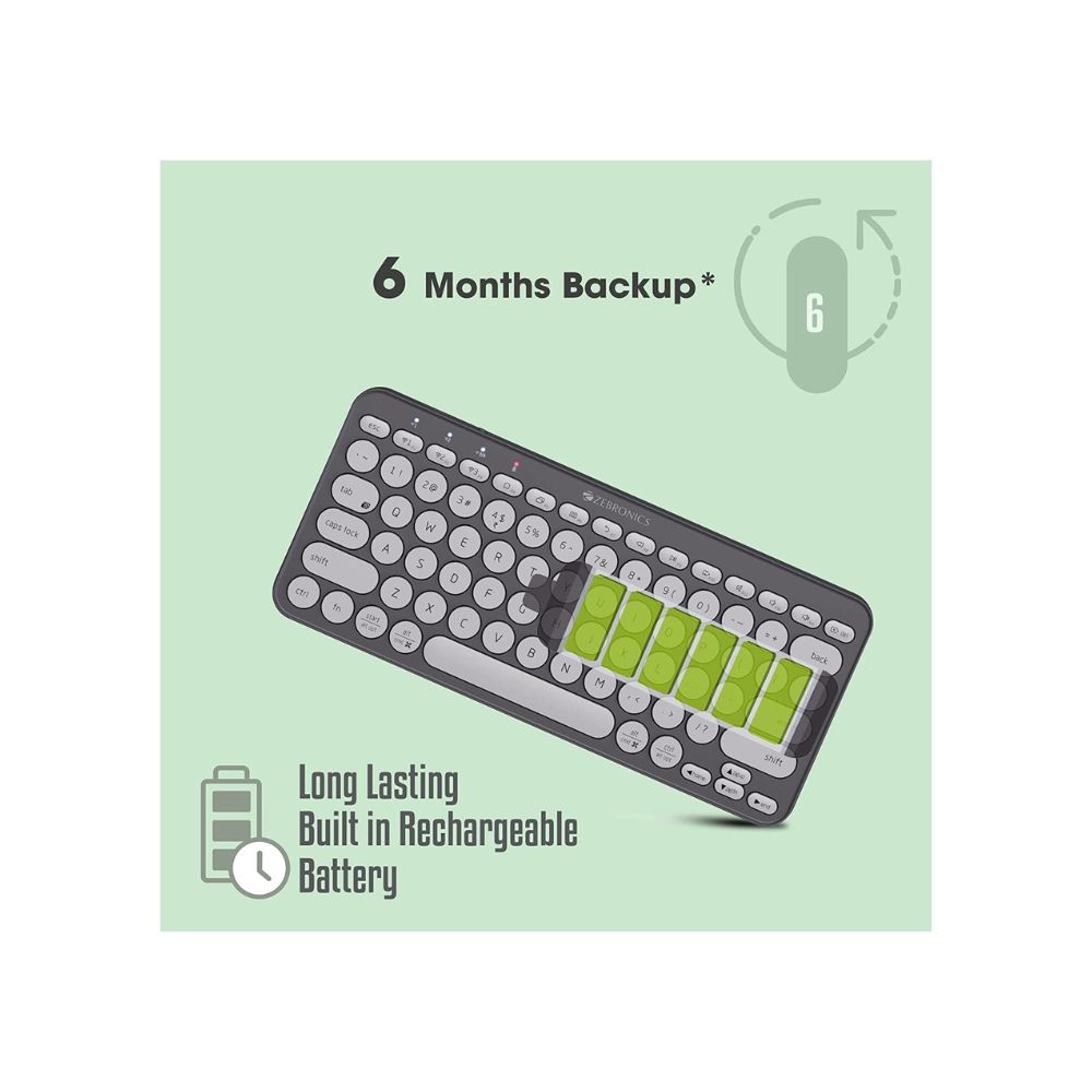 Zebronics zeb-k5000mw wireless multi-device bt keyboard for mac,windows,android,ios,(space grey)