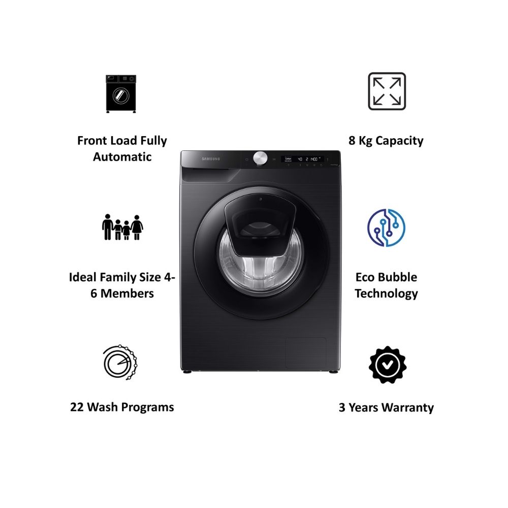 Samsung 8 KG Fully Automatic Front Load Washing Machine Black Caviar (WW80T554DAB/TL)