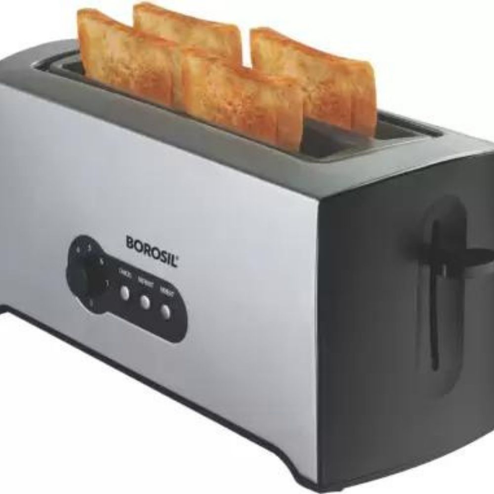 BOROSIL KRISPY 4 SLICE POP-UP TOASTER 1500 W Pop Up Toaster  (Silver)