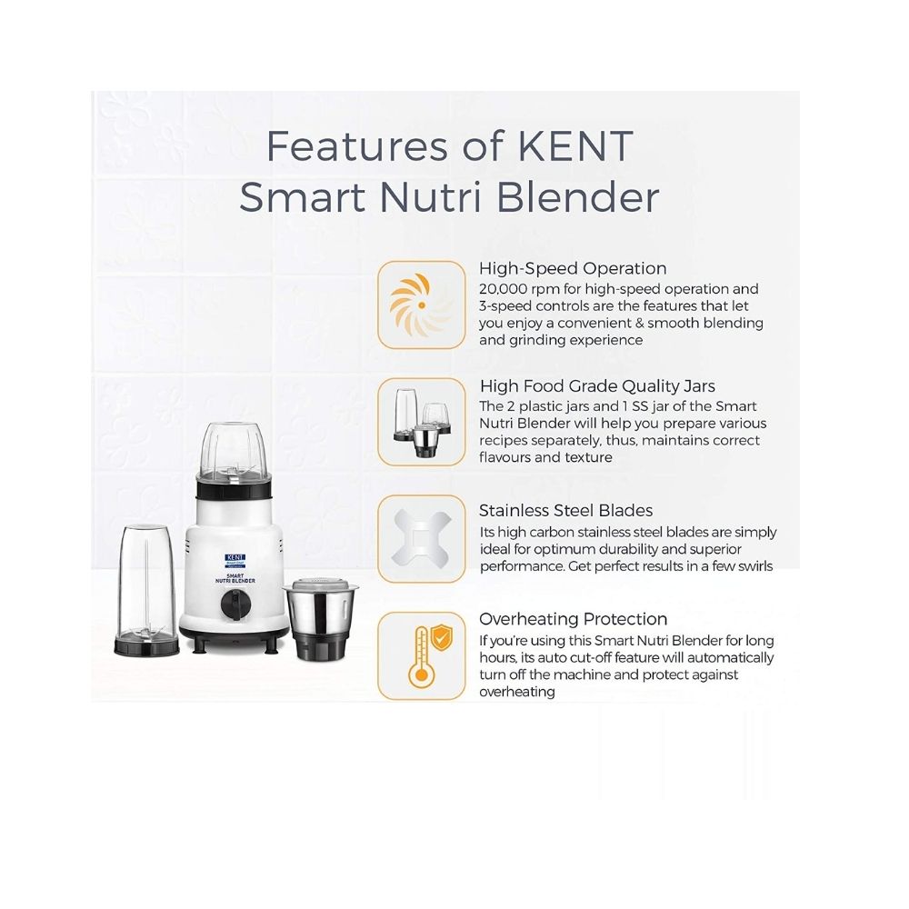 Kent Smart Nutri Blender (16067) - 3 Jars, 3 Speed Control with Pulse Function