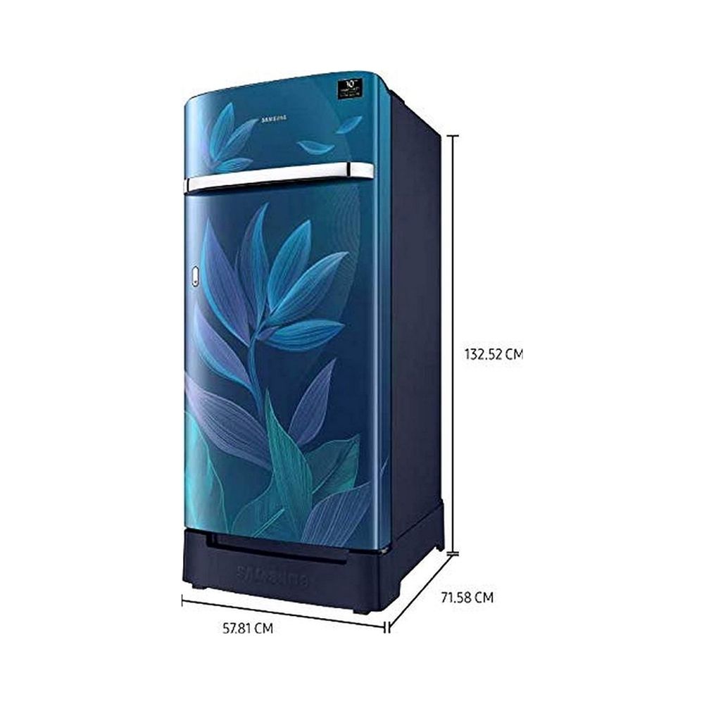 Samsung 198 L 5 Star Inverter Direct-Cool Single Door Refrigerator (RR21T2H2W9U/HL, Paradise Blue, Base Stand with Drawer)