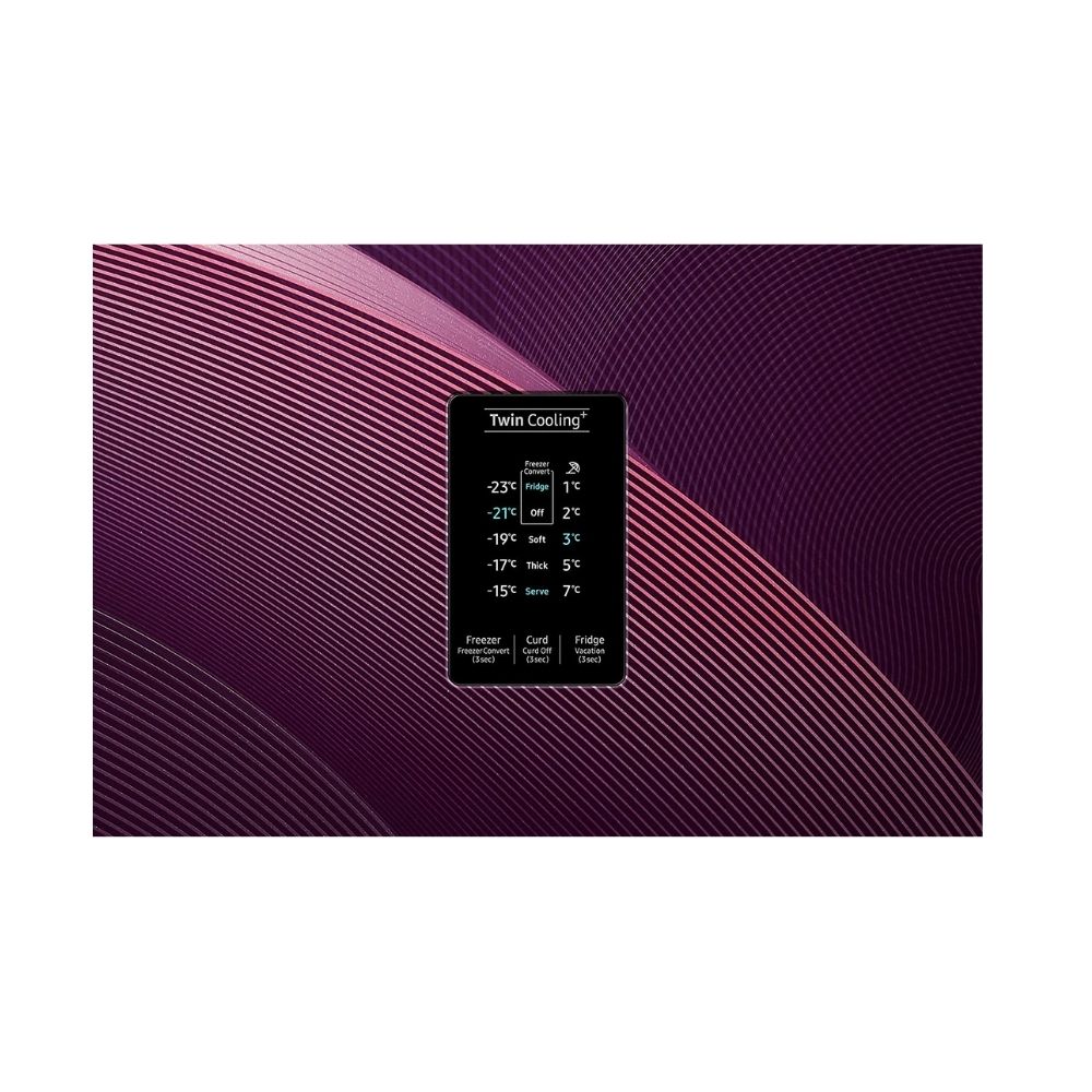 Samsung 314 L 2 Star Inverter Frost-Free Double Door Refrigerator (RT34T46324R/HL, Rythmic Twirl Red, Convertible)