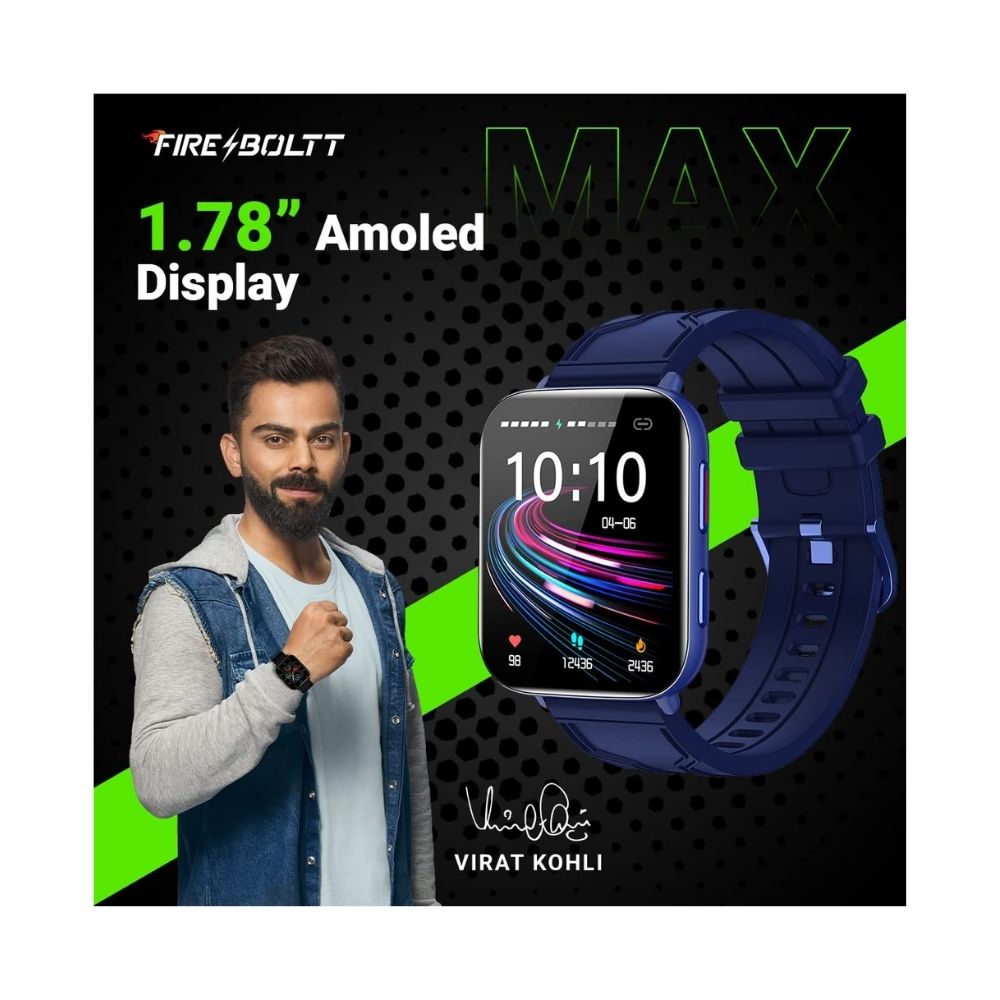 Fire-Boltt Max 1.78“ AMOLED Always ON Display with 368 x 448 Super Retina , Spo2 & Heart Rate Monitor Smart Watch (Dark Blue)