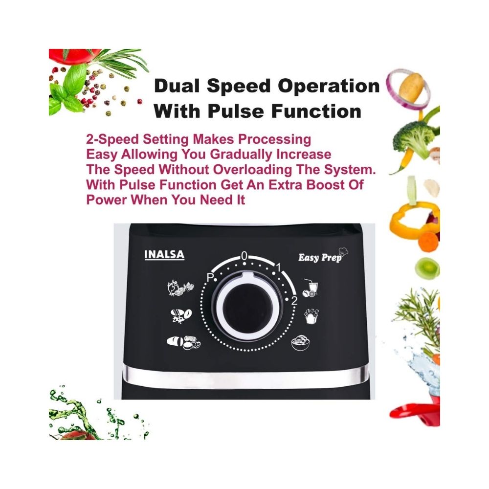 Inalsa Food Processor Easy Prep-800-Watt with Processing Bowl & 7 Accessories,(Black)