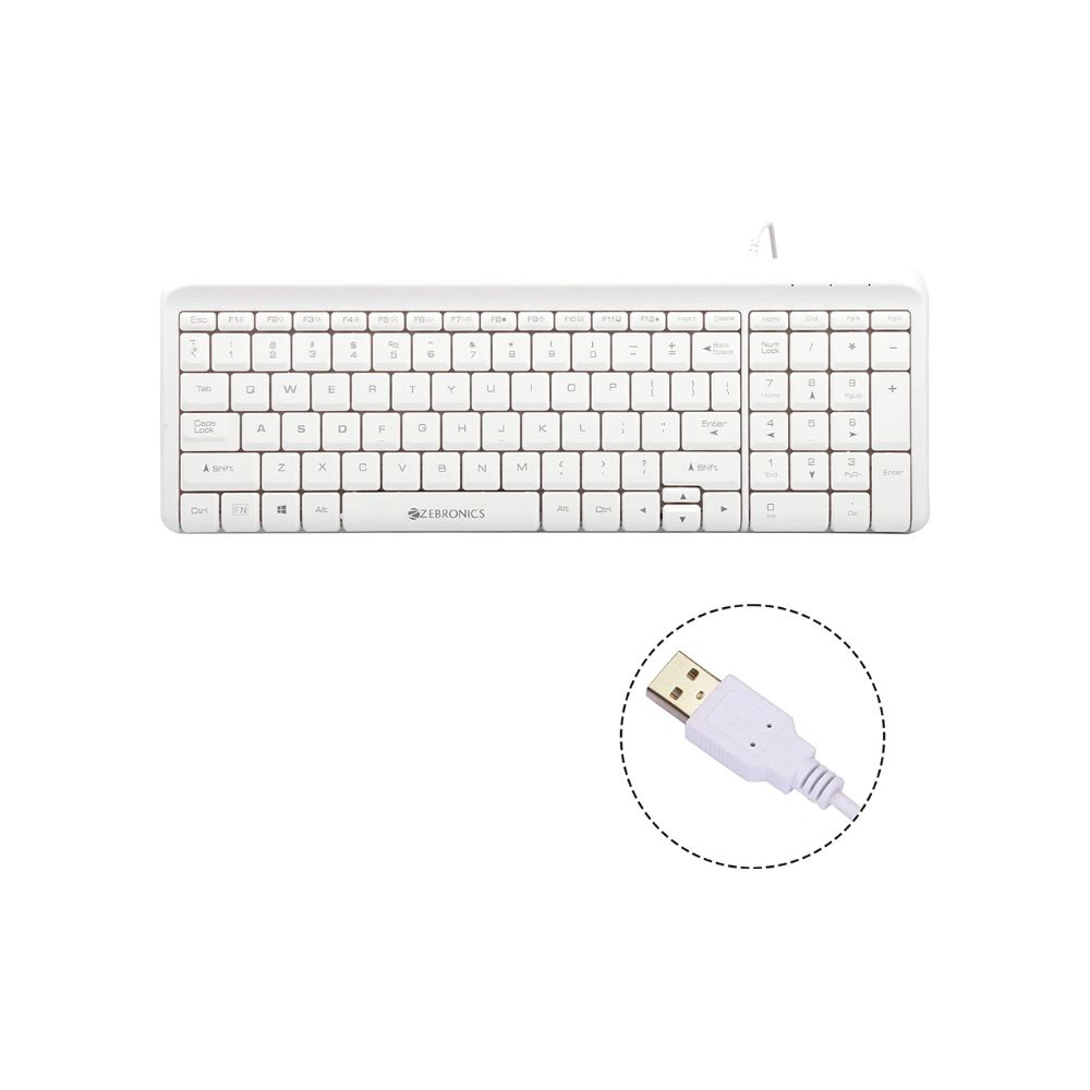 Zebronics Zeb-Glide USB Wired Multimedia Keyboard for PC/Laptop with Rupee Symbol Key(White)