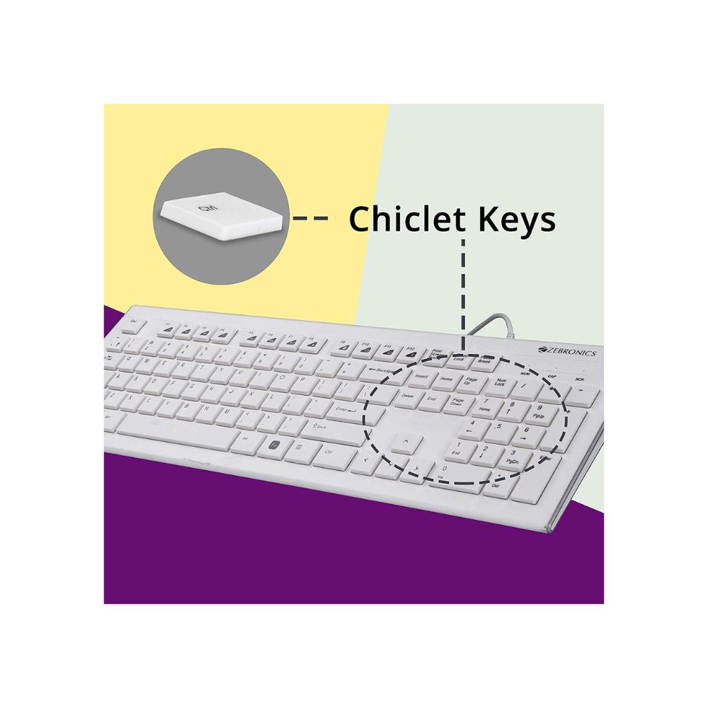 Zebronics Zeb-DLK01 Wired USB Multimedia Keyboard with 104 UV Coated Keys, Rupee Key, 12 Hot Keys