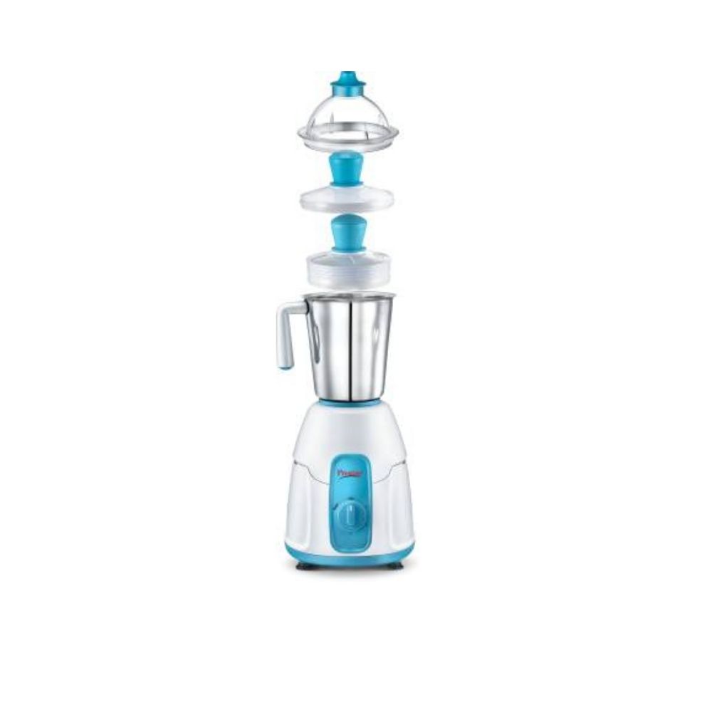Prestige Racer 550-Watt Mixer Grinder - Racer with 1 Jar and 3 Lids (White/Blue)