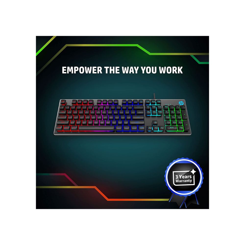 HP K500F Backlit Membrane Wired Gaming Keyboard with Mixed Color Lighting, 26 Anti-Ghosting Keys(7ZZ97AA)