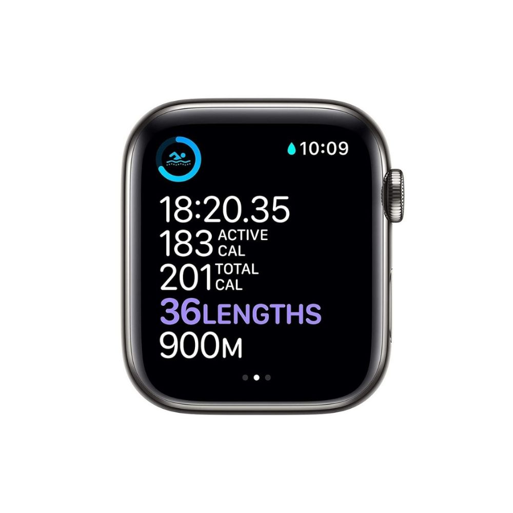 New Apple Watch Series 6 (GPS + Cellular, 44mm) - Graphite Stainless Steel Case with Black Sport Band