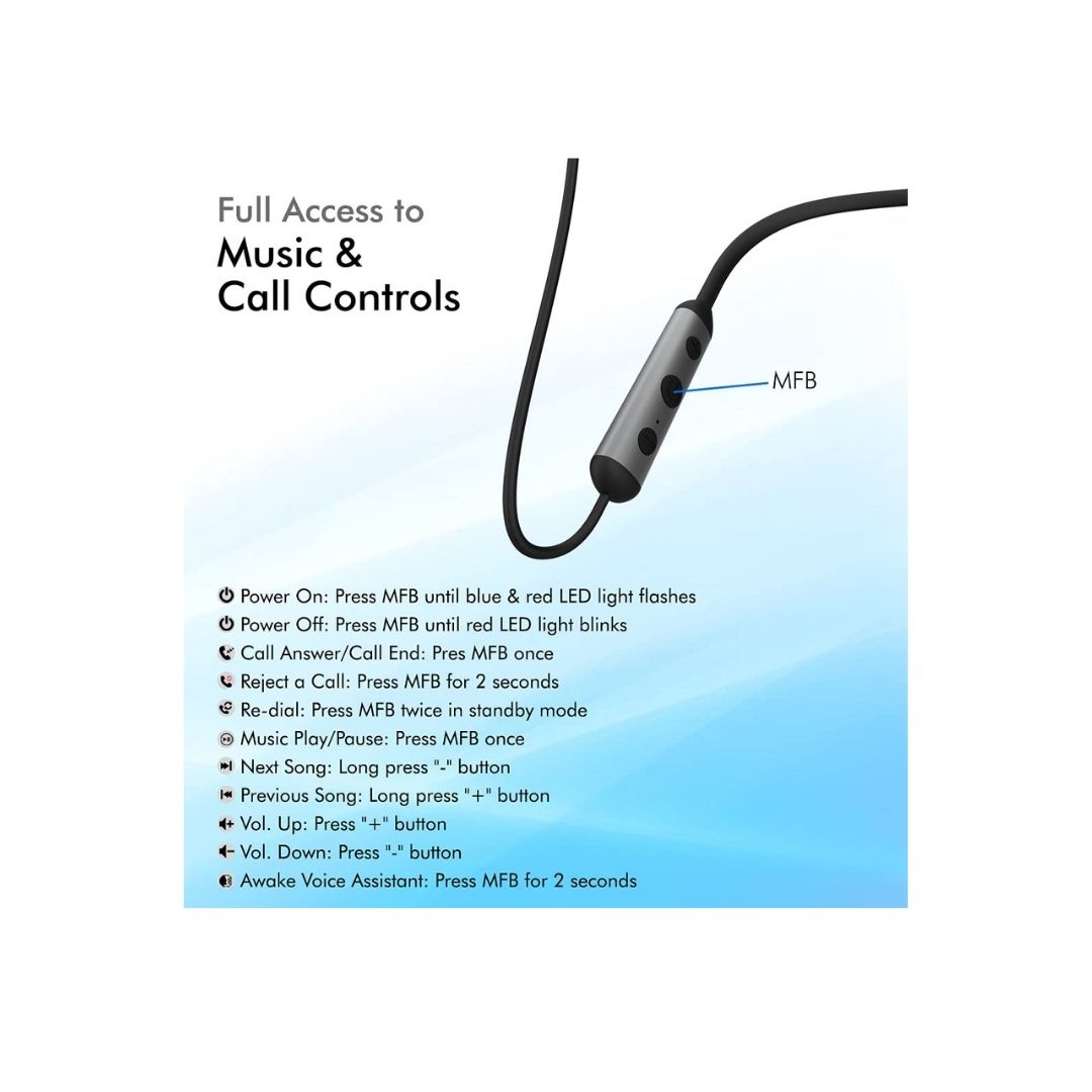 PTron Tangent Plus V2 Wireless Bluetooth In-Ear Headphone With Mic(Black & Grey)