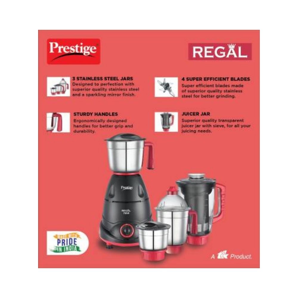 Prestige 41384 Regal 750 Juicer Mixer Grinder (4 Jars, Red and Black)