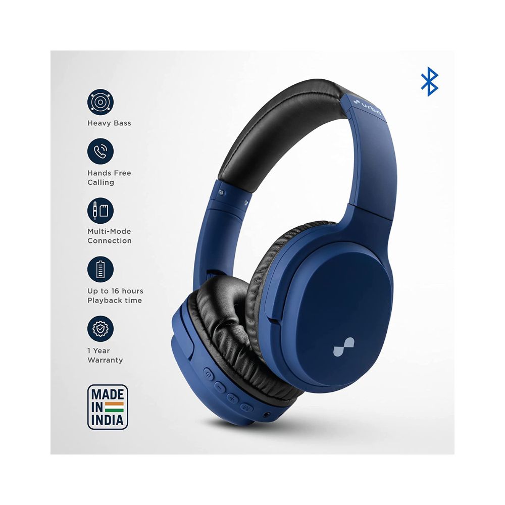 URBN Thump 550 HD Sound Deep Bass Wireless Bluetooth On Ear Headphone with in-Built Mic, (Blue)