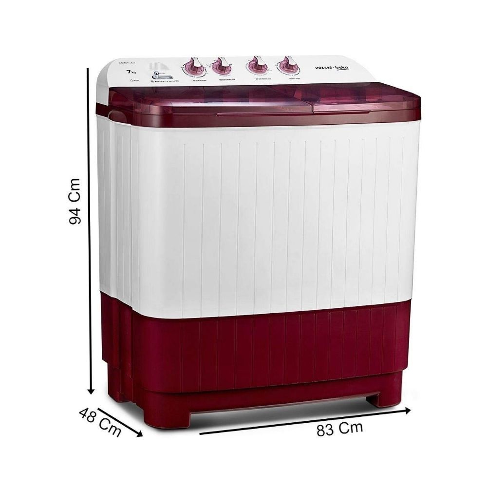 Voltas Beko 7 kg Semi Automatic Top Load Red, White  (WTT70DBRT)