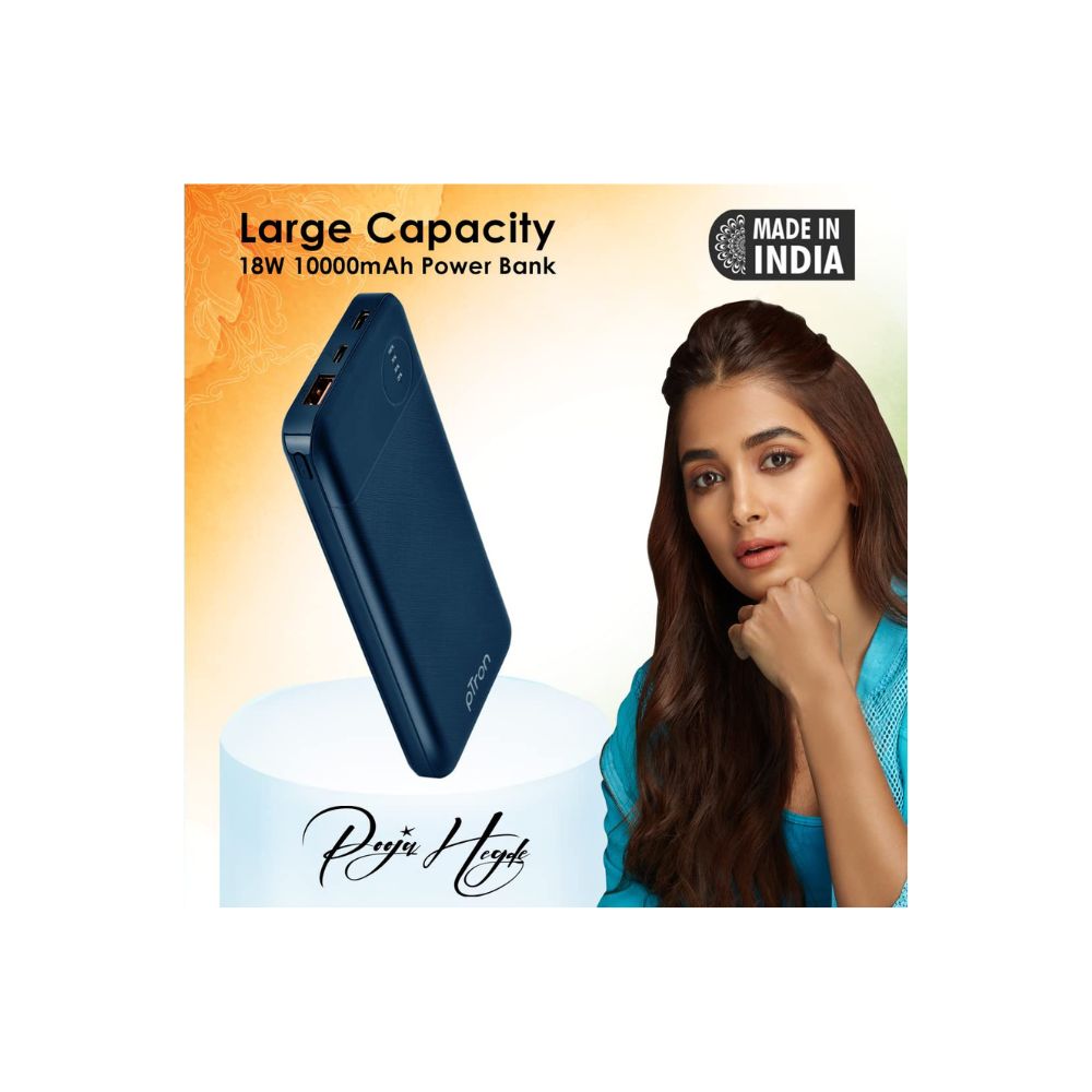 PTron 10000 mAh lithium_polymer Dynamo Pro Power Bank with 18 Watt Fast Charging, Black