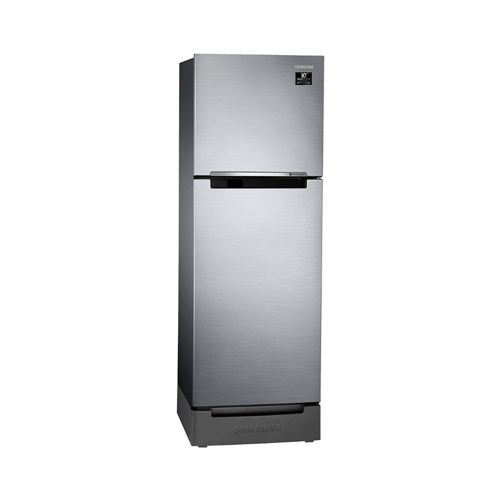 Samsung 253 L 2 Star Inverter Frost-Free Double Door Refrigerator (RT28T3122S9/HL, Refined Inox(Matt Doi Metal), Base Stand with Drawer))