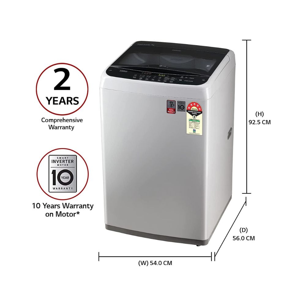 LG 7 kg Inverter Fully-Automatic Top Loading Washing Machine (T70SPSF2Z, Middle Free Silver)