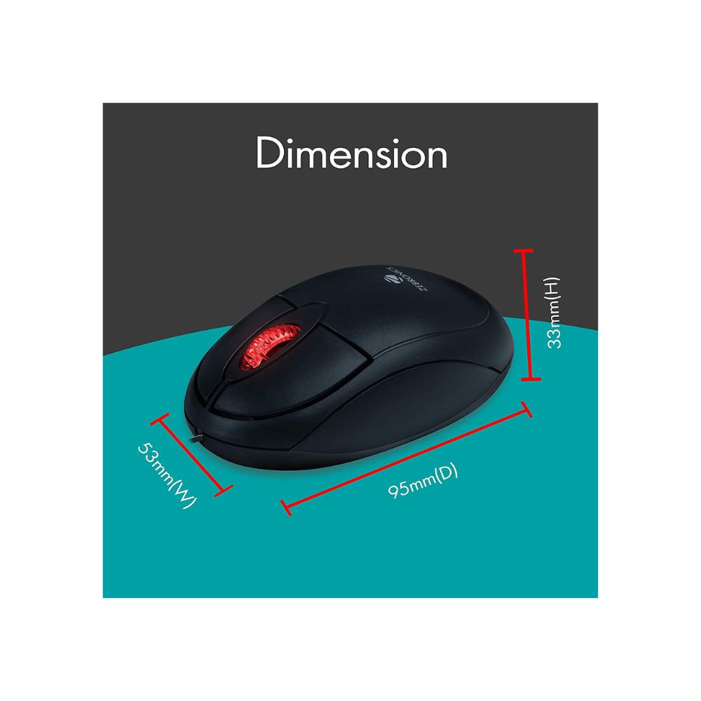 Zebronics Zeb-Rise Wired USB Optical Mouse with 3 Buttons (Black)