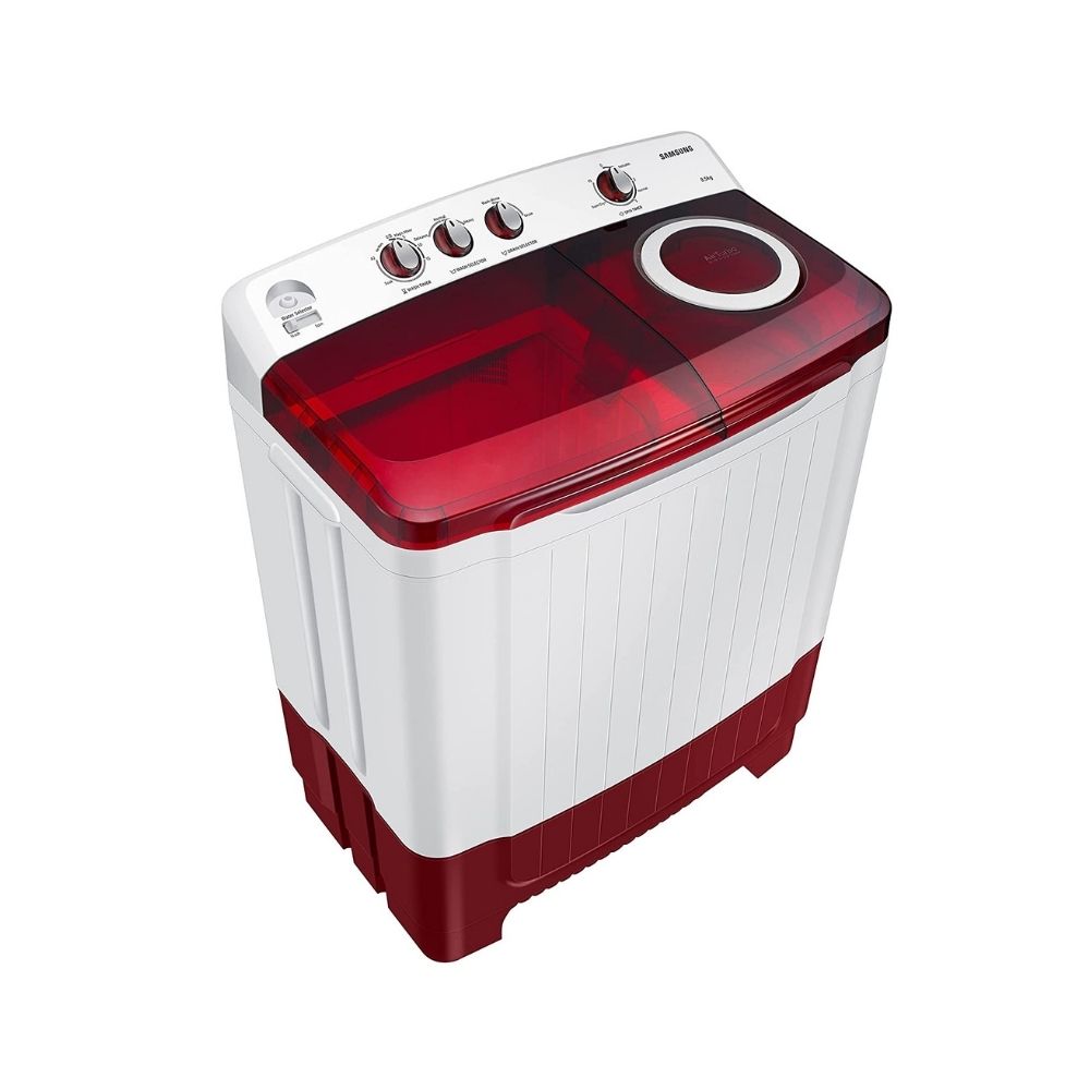 Samsung 8.5 Kg Semi-Automatic 5 Star Top Loading Washing Machine (WT85R4200RR/TL, Light Grey, Red Lid (Transparent), Hexa Storm Pulsator)