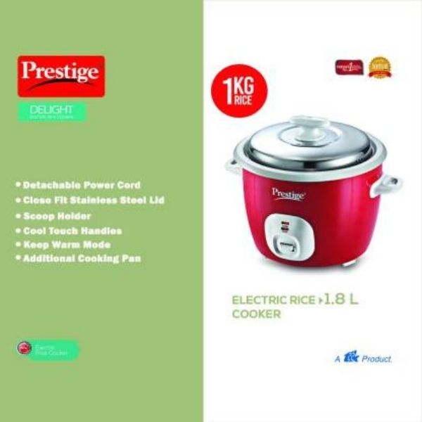 Prestige CUTE 1.8-2 Electric Rice Cooker with Steaming Feature  (1.8 L, Silky Red)