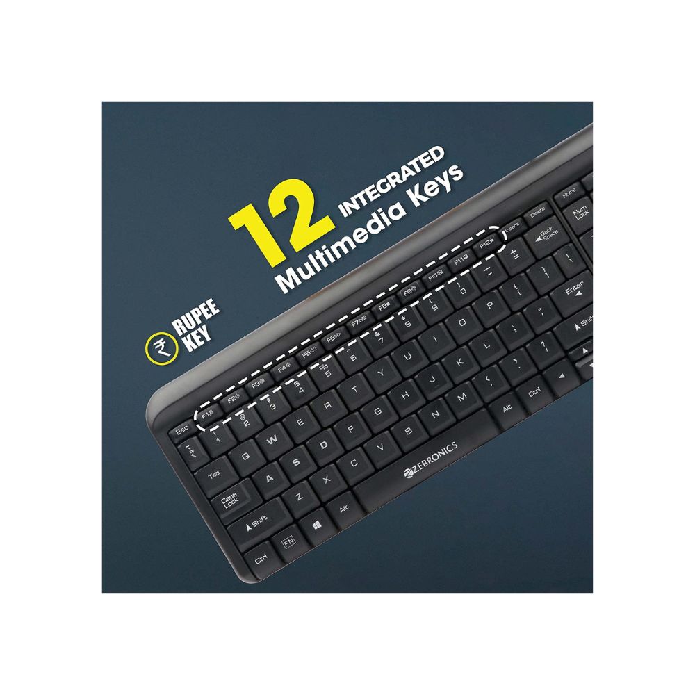 Zebronics Zeb-Glide USB Wired Multimedia Keyboard for PC/Laptop with Rupee Symbol Key