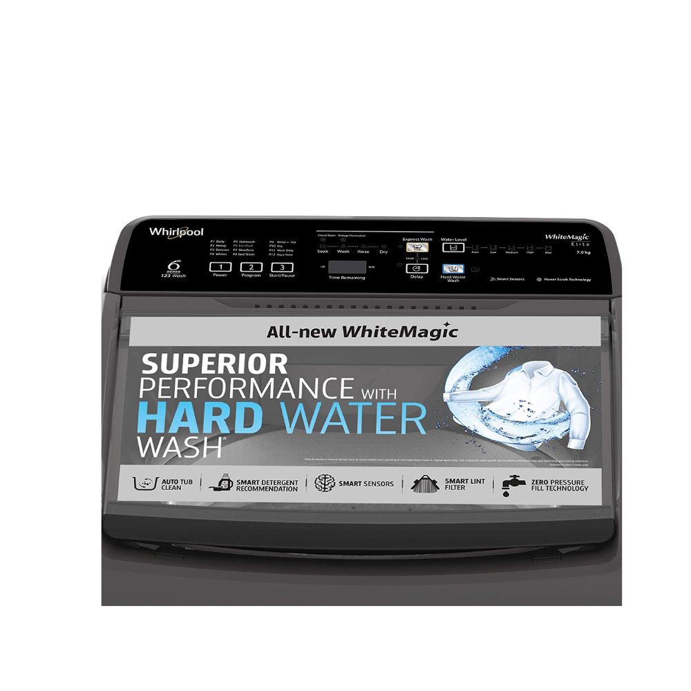 Whirlpool 7.5 Kg 5 Star Fully-Automatic Top Loading Washing Machine (WHITEMAGIC ELITE 7.5, Grey, Hard Water Wash)