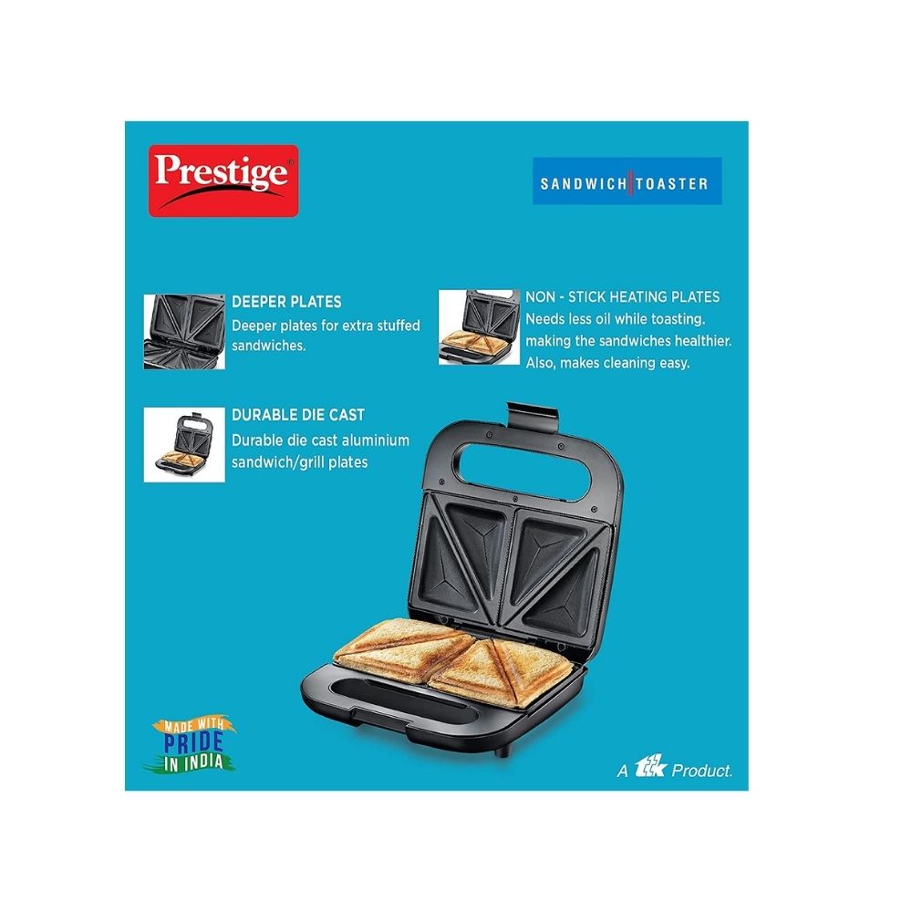 Prestige Sandwich Toaster PSDP 01 With Non-Stick Heating Plates Toast  (Black)